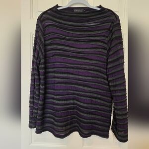 cut loose Purple and Gray Horizontal Stripe Crew Sweater